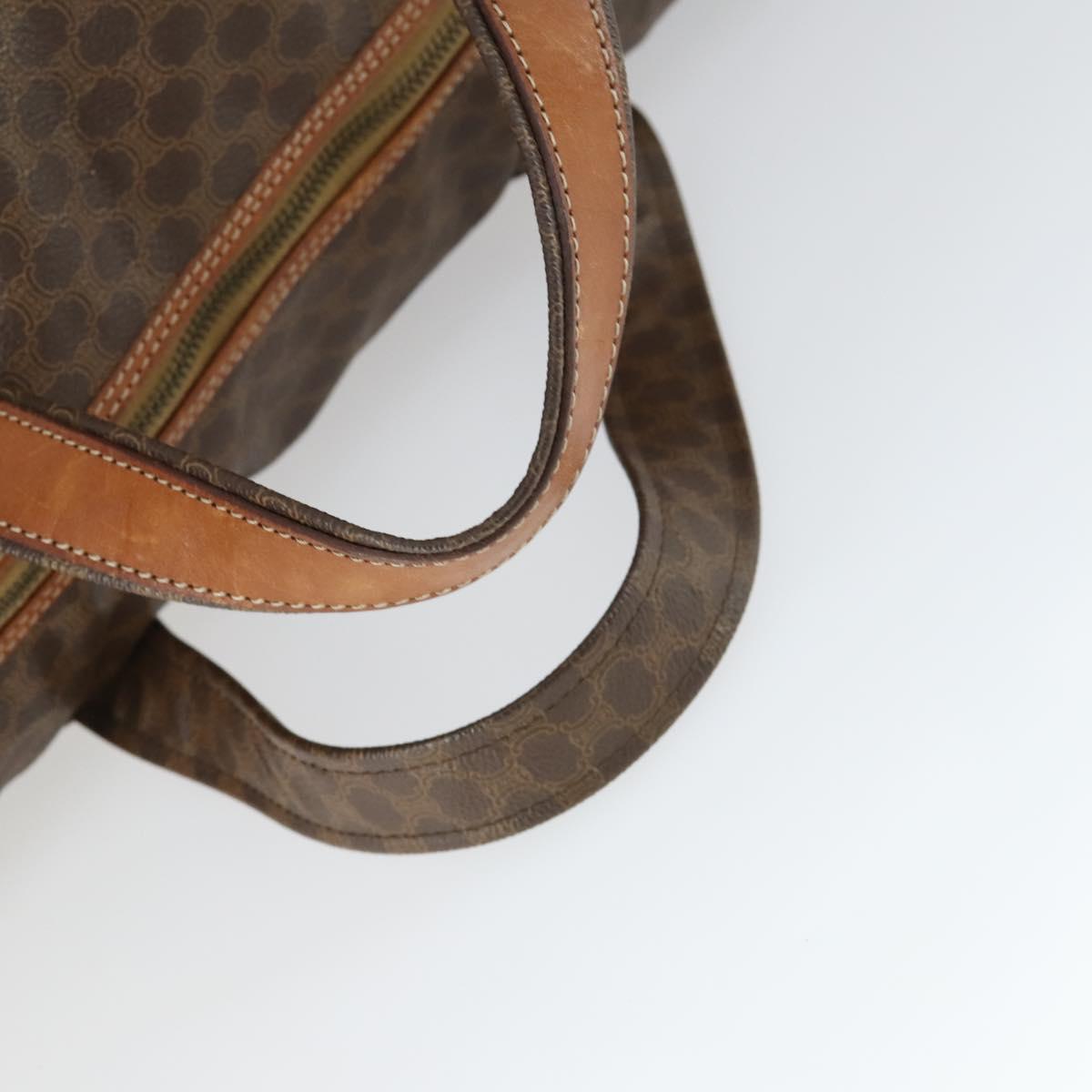 CELINE Macadam Canvas Boston Bag PVC Leather Brown Gold Auth 168631