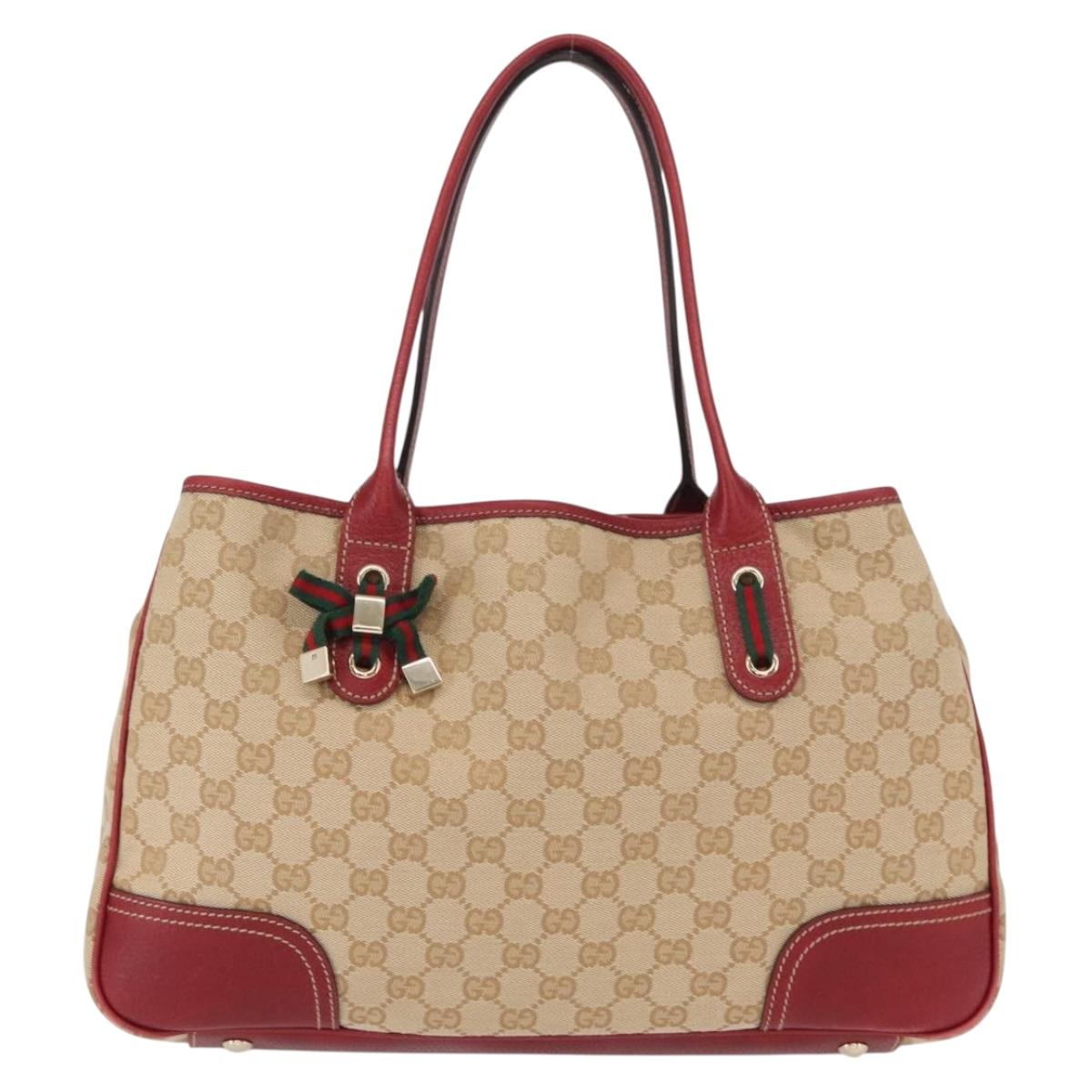 GUCCI Pretty GG Canvas Web Sherry Line Hand Bag Beige Gold 163805 Auth 168644
