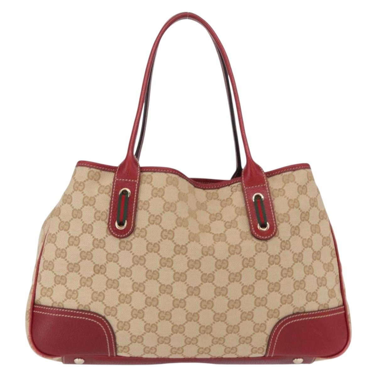 GUCCI Pretty GG Canvas Web Sherry Line Hand Bag Beige Gold 163805 Auth 168644