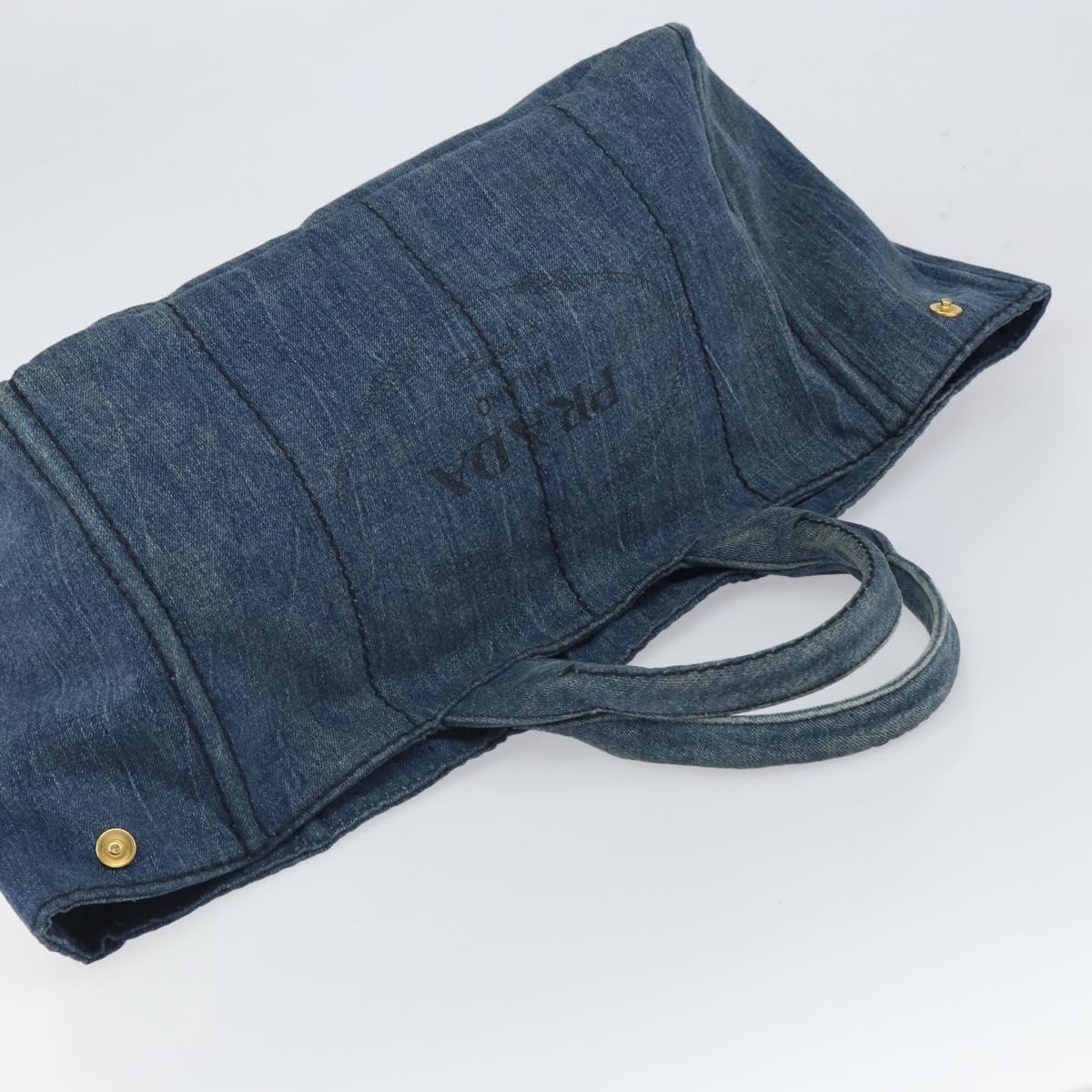 PRADA Canapa GM Hand Bag Denim Blue Gold Auth 168647