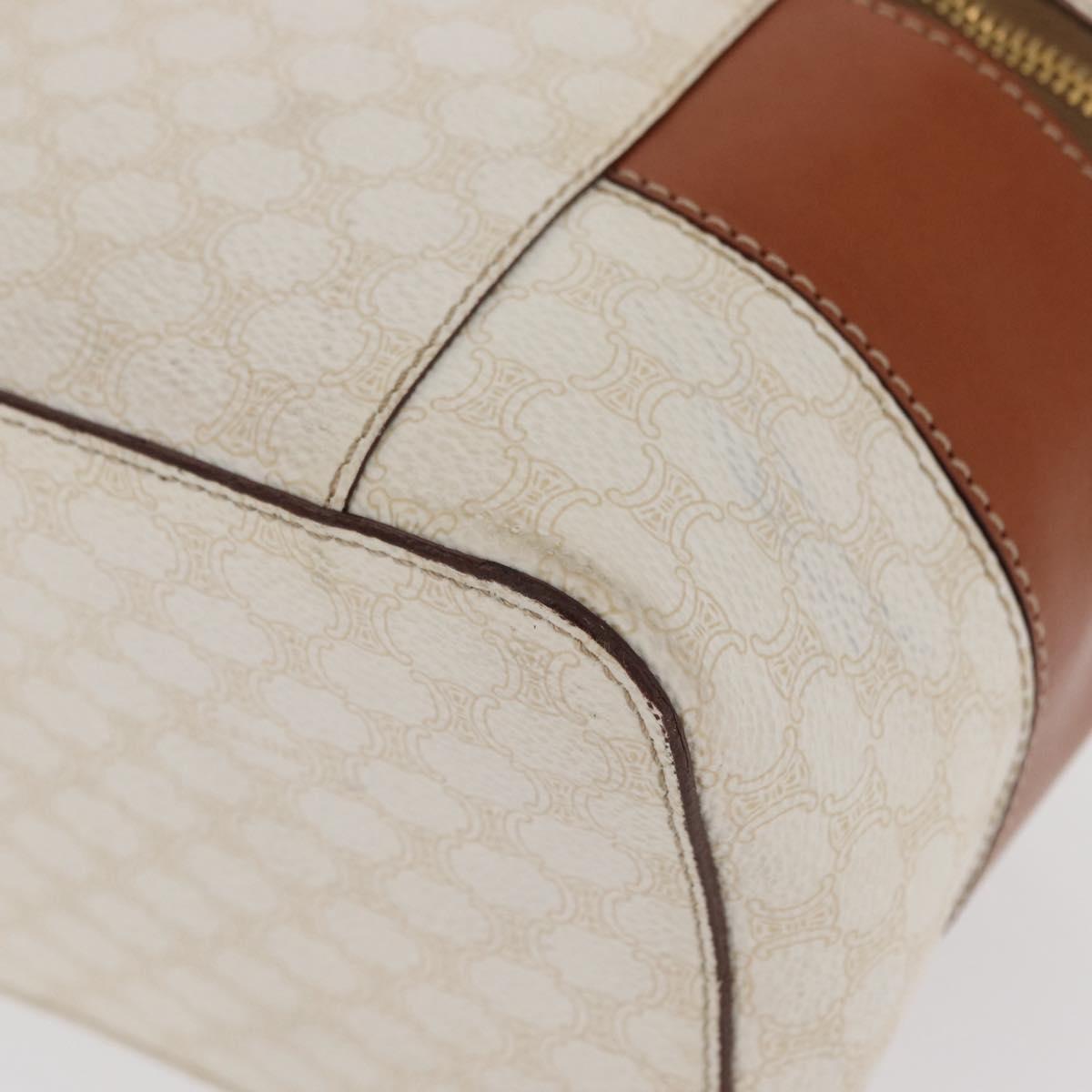 CELINE Macadam Canvas Vanity Hand Bag PVC White Gold Auth 168649