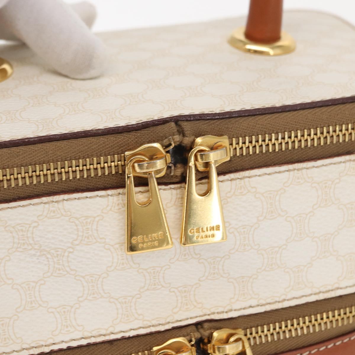 CELINE Macadam Canvas Vanity Hand Bag PVC White Gold Auth 168649
