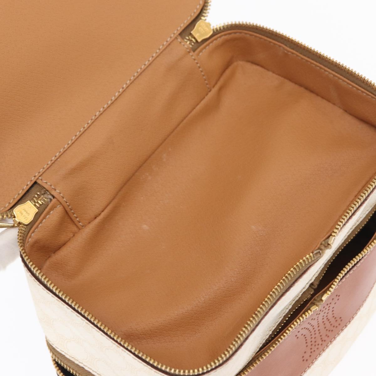 CELINE Macadam Canvas Vanity Hand Bag PVC White Gold Auth 168649