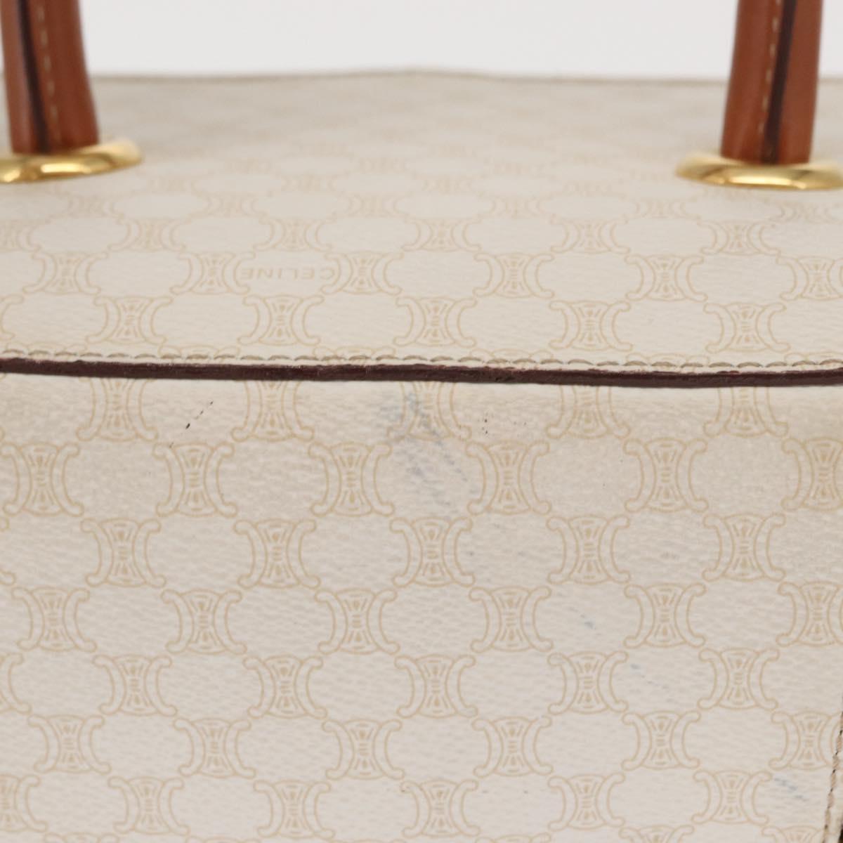 CELINE Macadam Canvas Vanity Hand Bag PVC White Gold Auth 168649