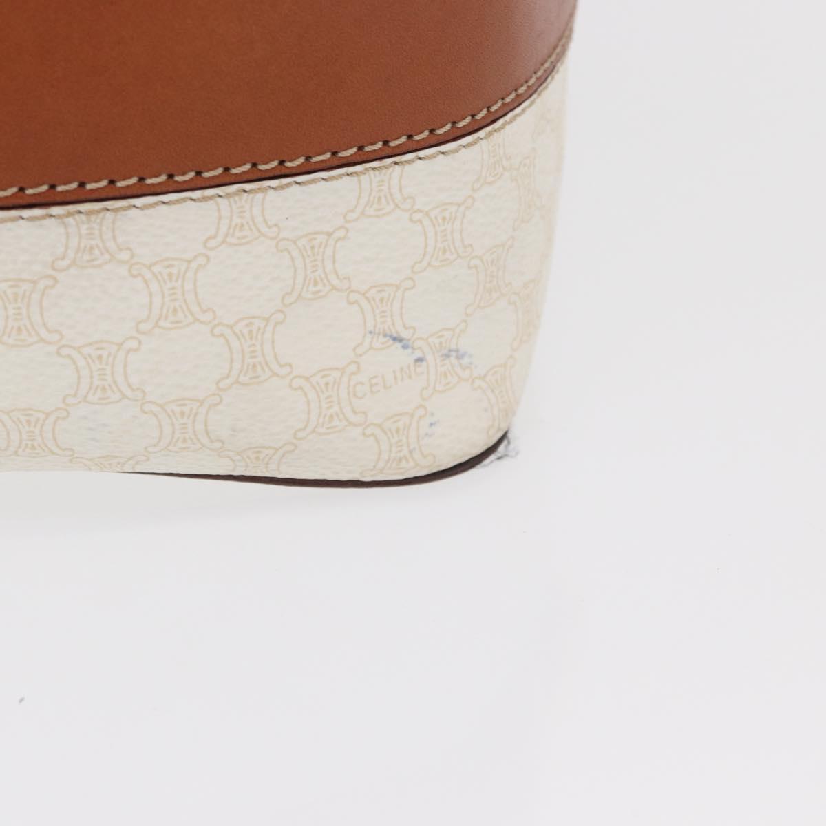 CELINE Macadam Canvas Vanity Hand Bag PVC White Gold Auth 168649
