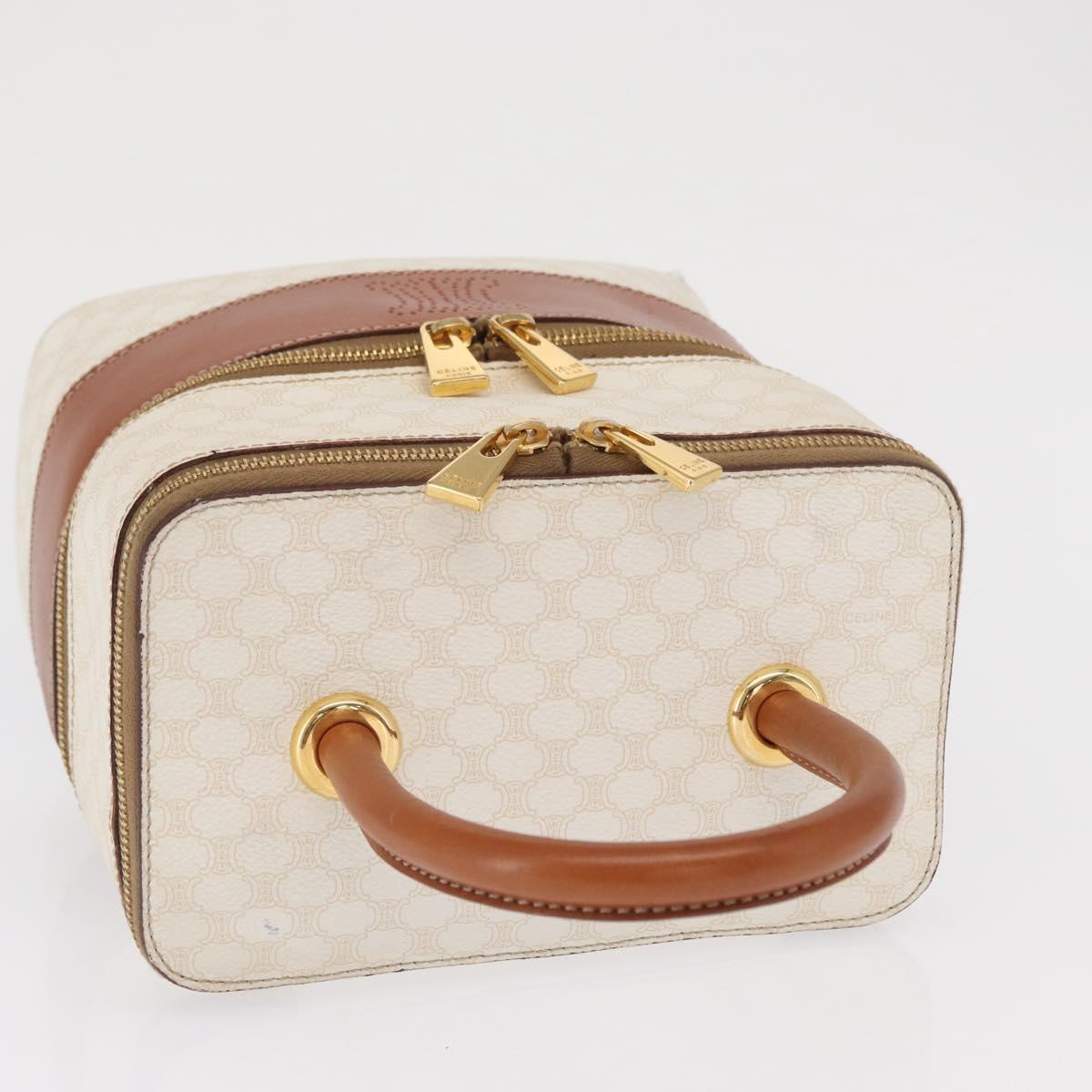 CELINE Macadam Canvas Vanity Hand Bag PVC White Gold Auth 168649