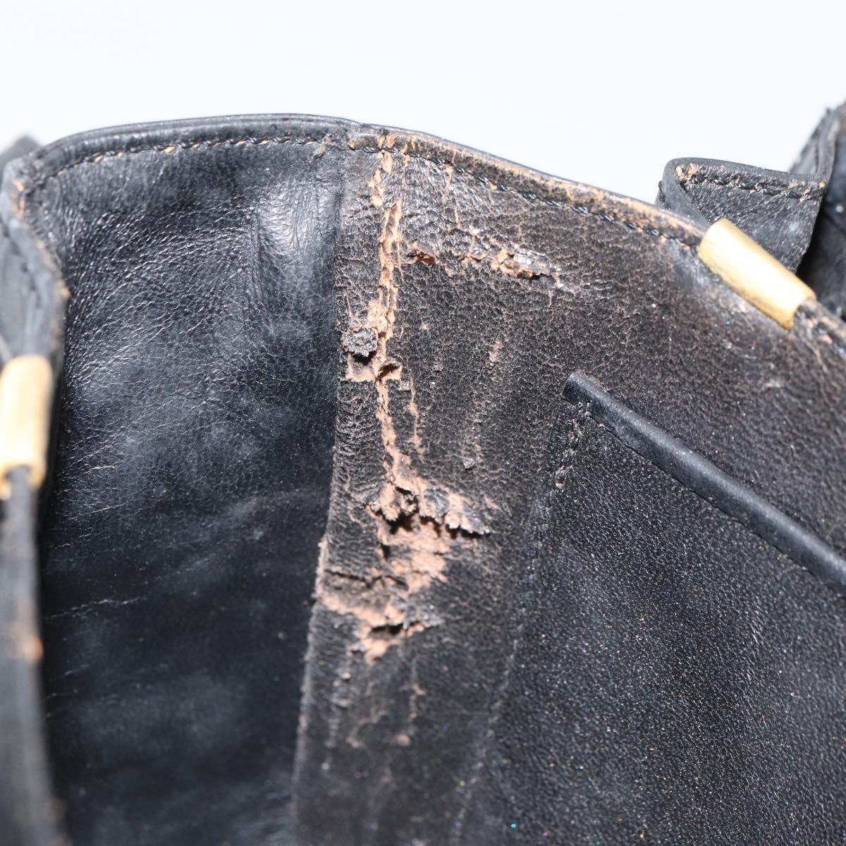 CELINE Shoulder Bag Leather Black Gold Auth 168658