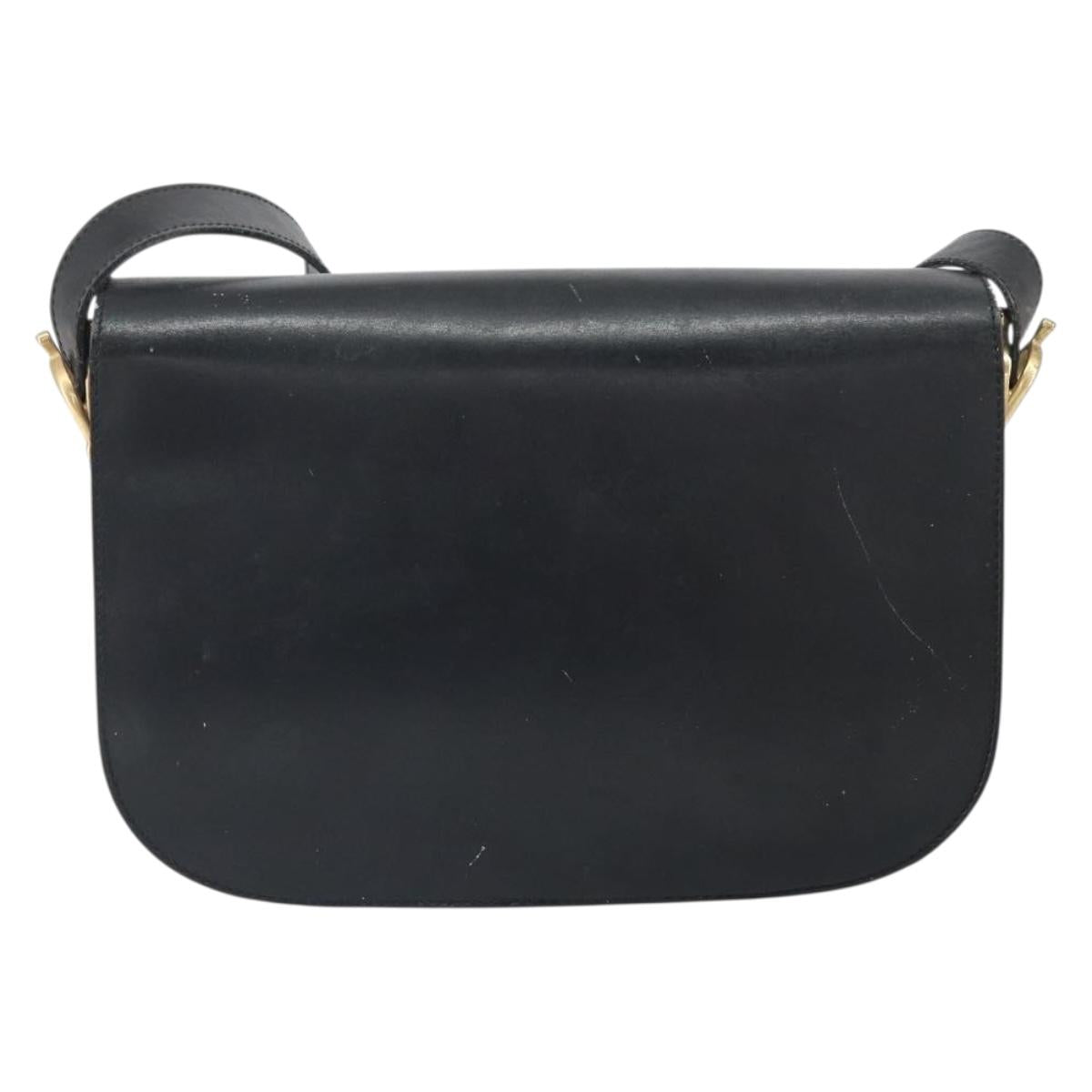 CELINE Shoulder Bag Leather Black Gold Auth 168658