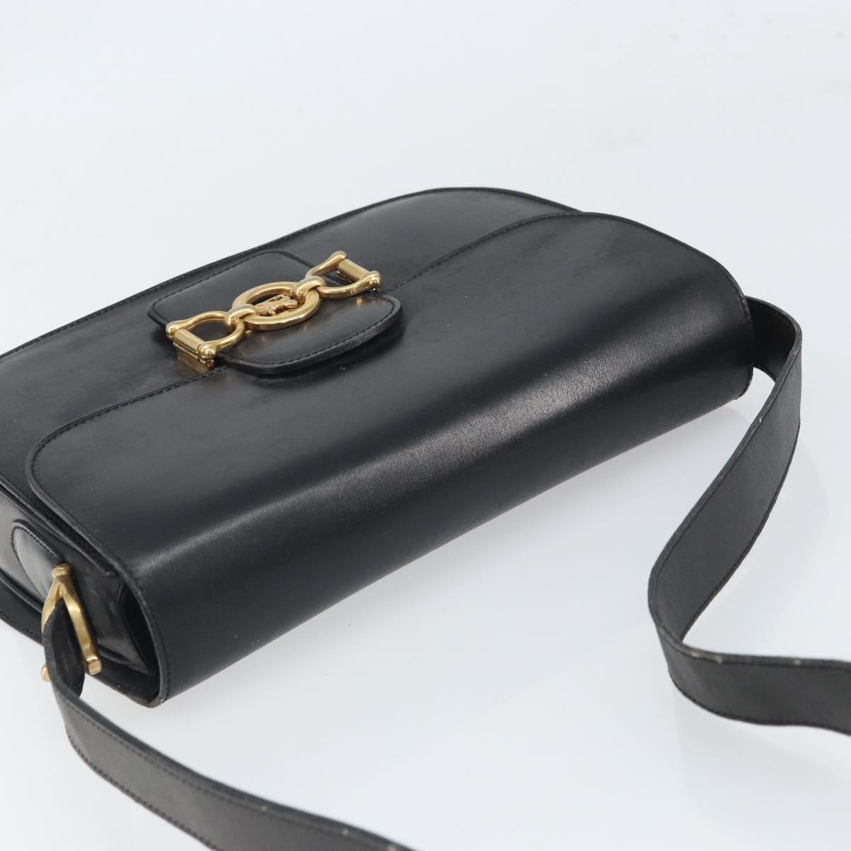 CELINE Shoulder Bag Leather Black Gold Auth 168658