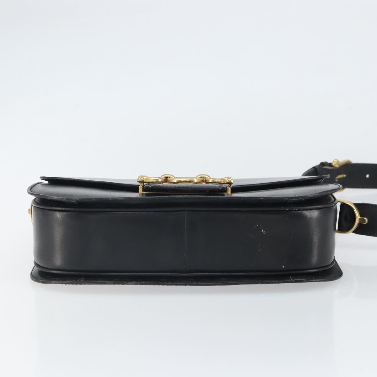 CELINE Shoulder Bag Leather Black Gold Auth 168658