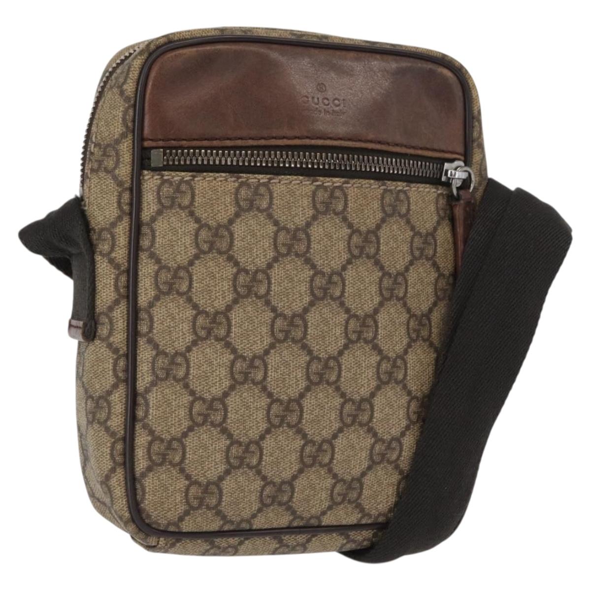 GUCCI GG Supreme Shoulder Bag PVC Beige Silver 101680 Auth 168664