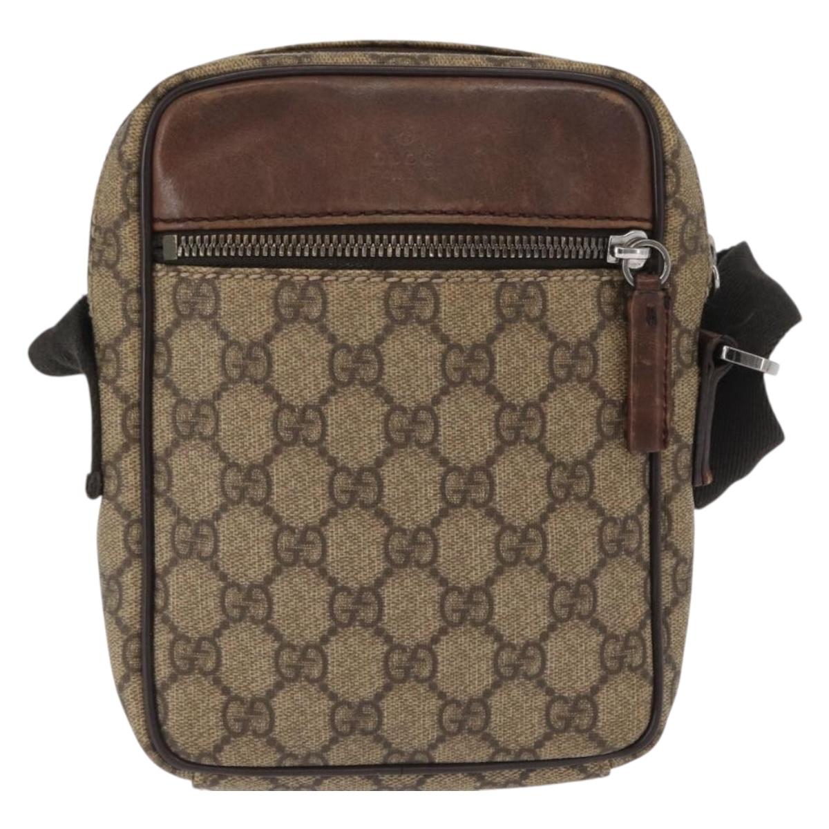 GUCCI GG Supreme Shoulder Bag PVC Beige Silver 101680 Auth 168664
