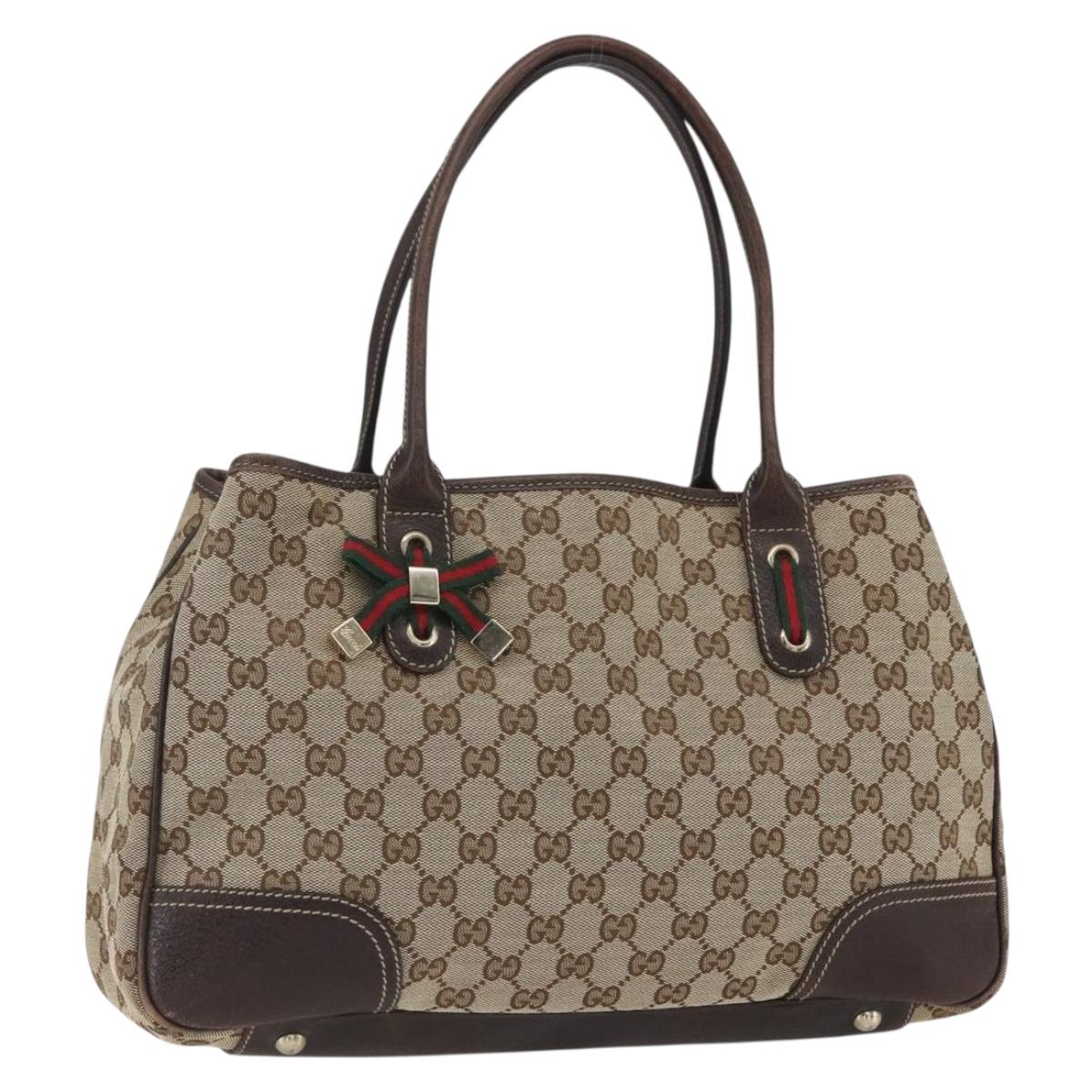 GUCCI Pretty GG Canvas Web Sherry Line Hand Bag Beige Gold 163805 Auth 168668