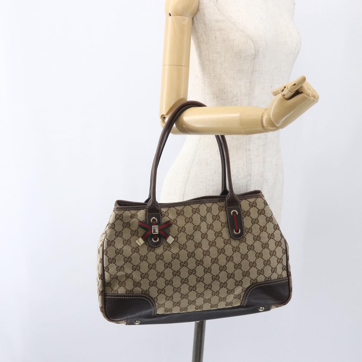 GUCCI Pretty GG Canvas Web Sherry Line Hand Bag Beige Gold 163805 Auth 168668