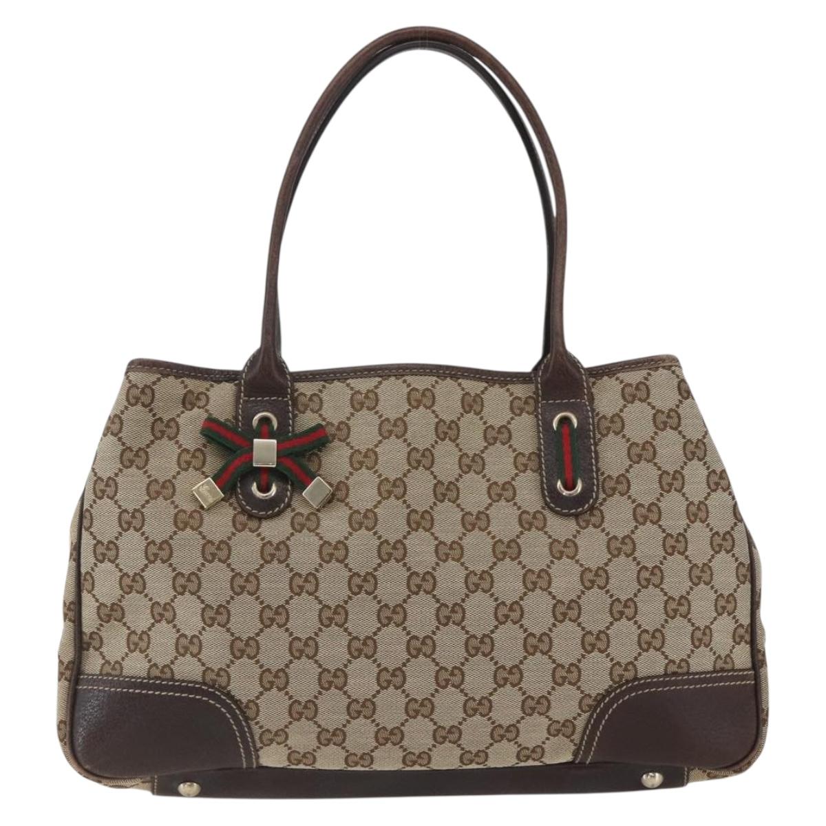 GUCCI Pretty GG Canvas Web Sherry Line Hand Bag Beige Gold 163805 Auth 168668