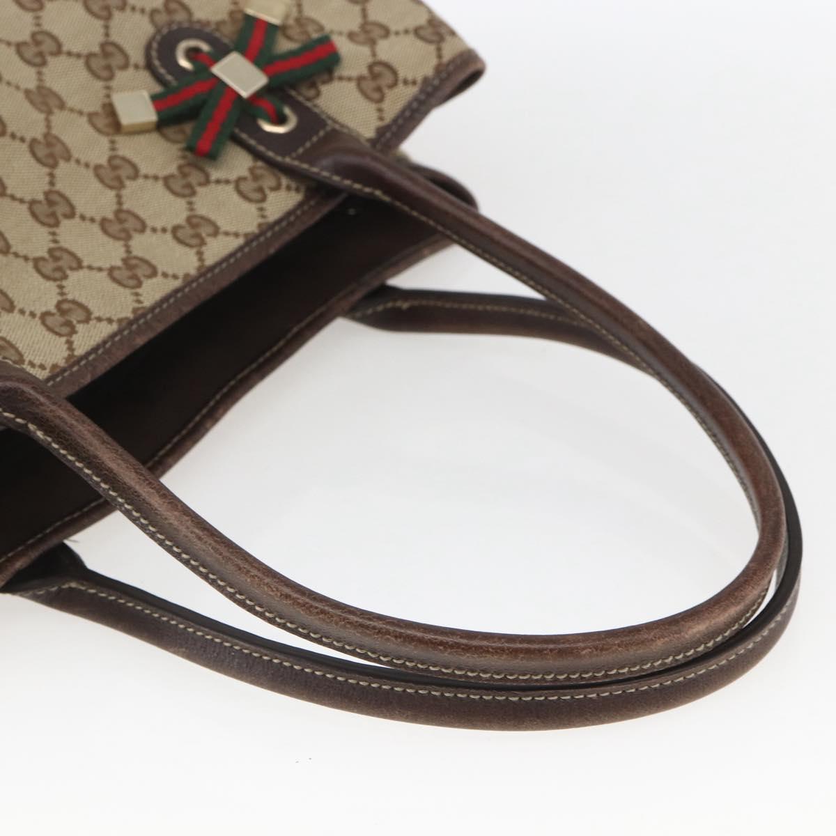 GUCCI Pretty GG Canvas Web Sherry Line Hand Bag Beige Gold 163805 Auth 168668