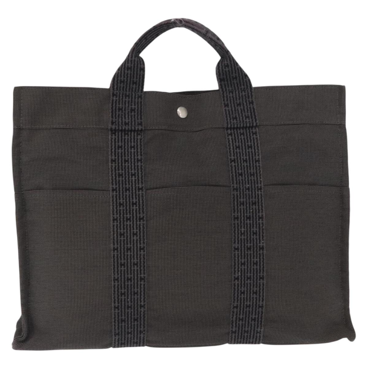 HERMES Her Line MM Hand Bag Canvas Gray Silver Auth 168679