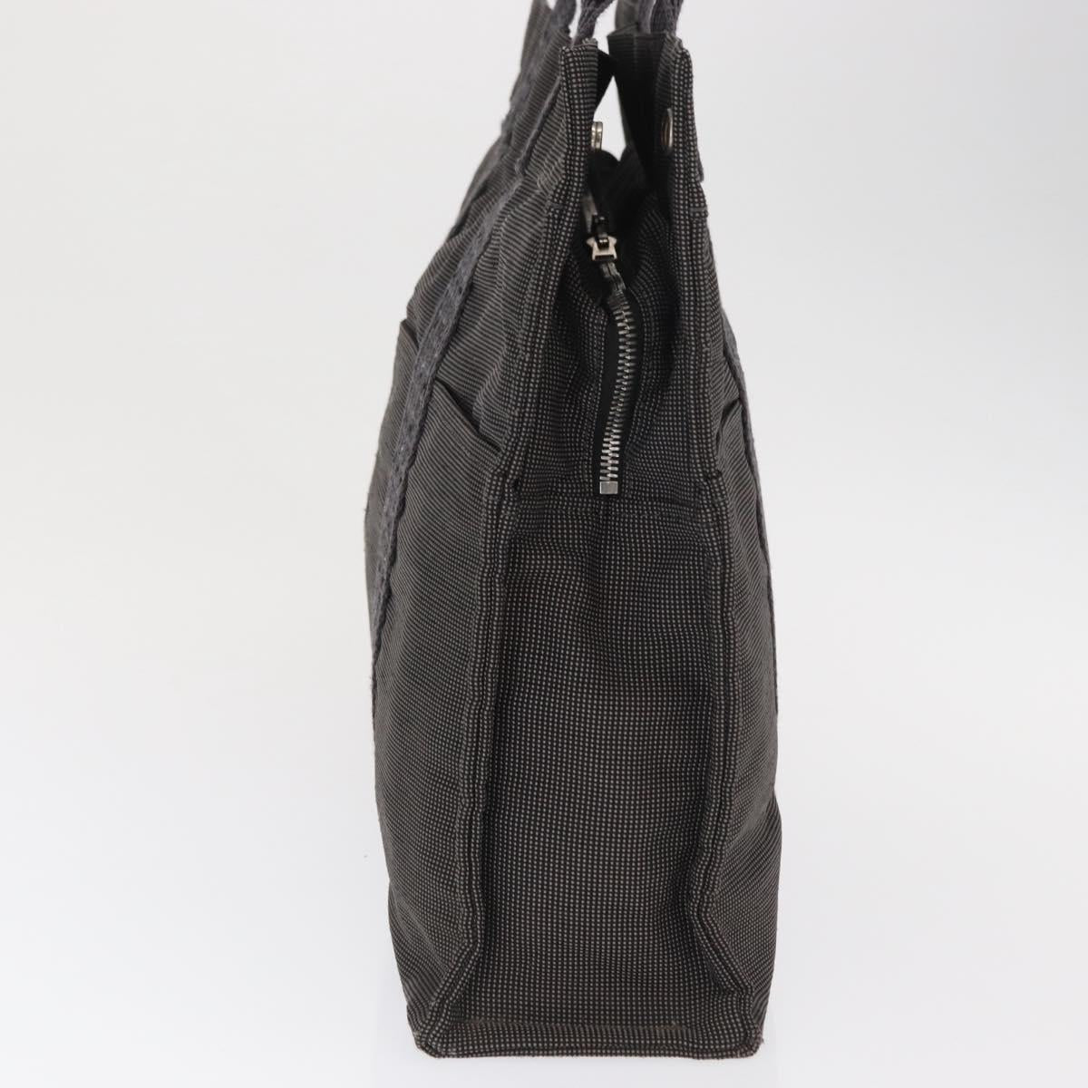HERMES Her Line MM Hand Bag Canvas Gray Silver Auth 168679