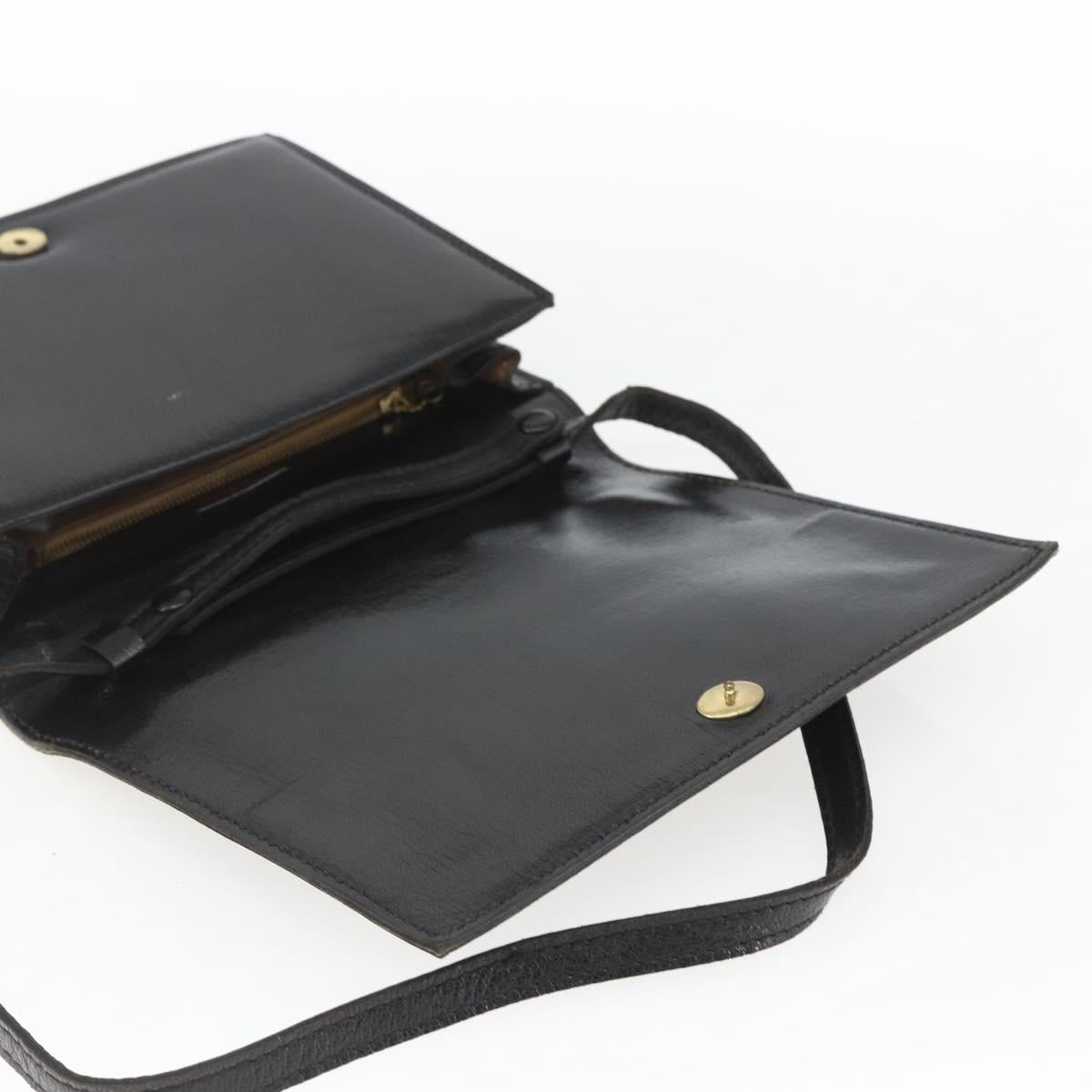 SAINT LAURENT Shoulder Bag Leather Black Gold Auth 168693
