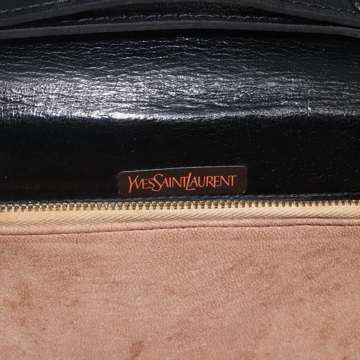 SAINT LAURENT Shoulder Bag Leather Black Gold Auth 168693
