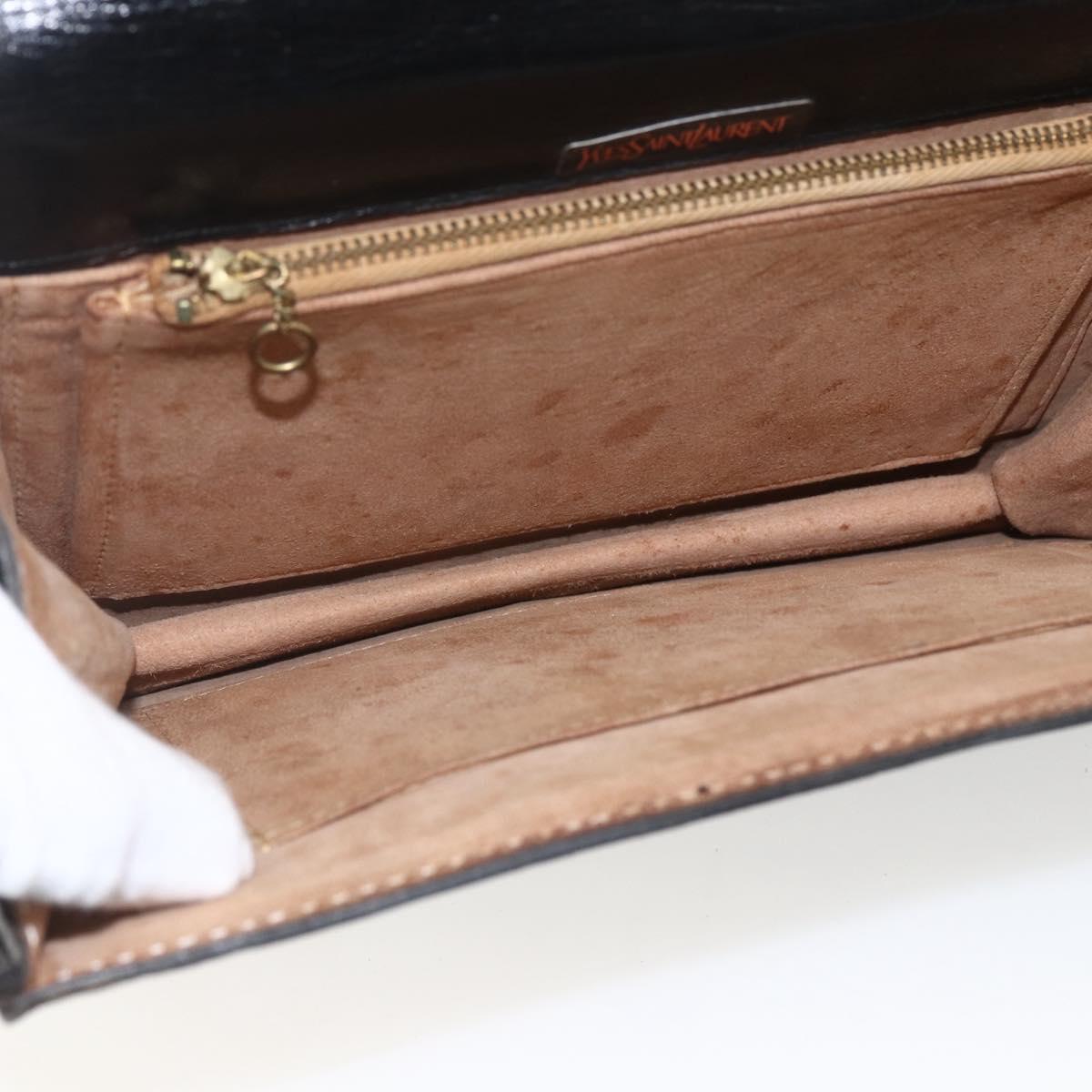 SAINT LAURENT Shoulder Bag Leather Black Gold Auth 168693