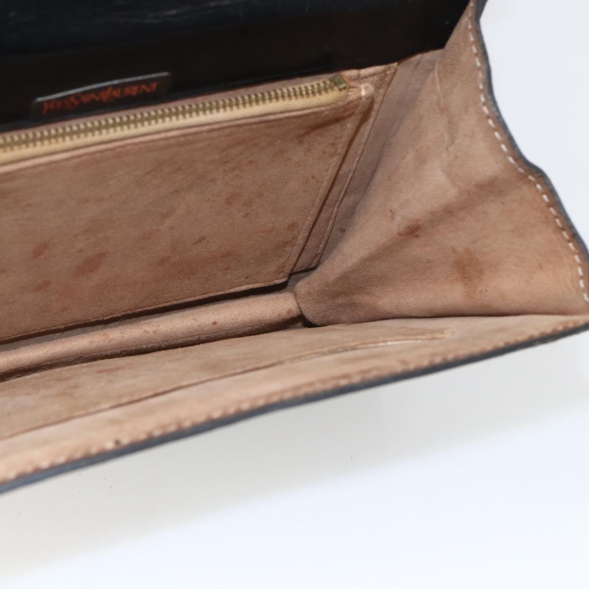 SAINT LAURENT Shoulder Bag Leather Black Gold Auth 168693