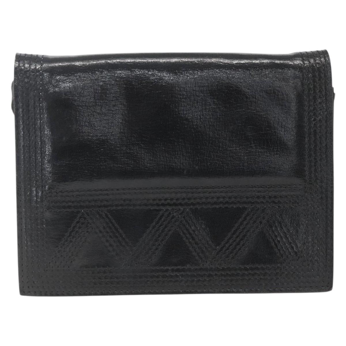 SAINT LAURENT Shoulder Bag Leather Black Gold Auth 168693
