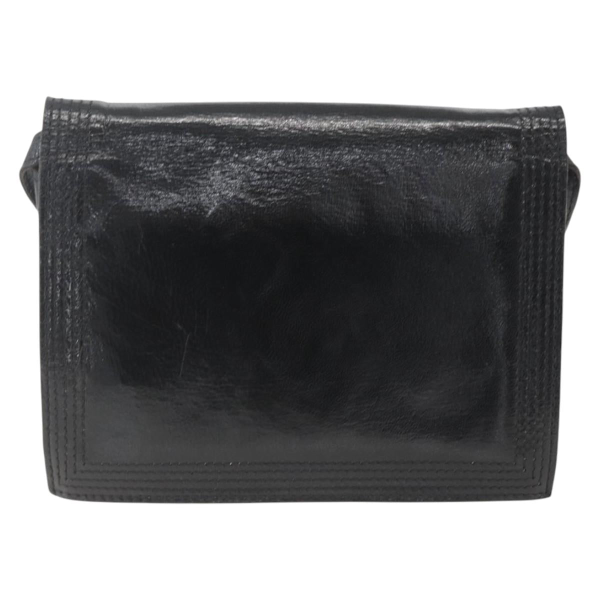 SAINT LAURENT Shoulder Bag Leather Black Gold Auth 168693