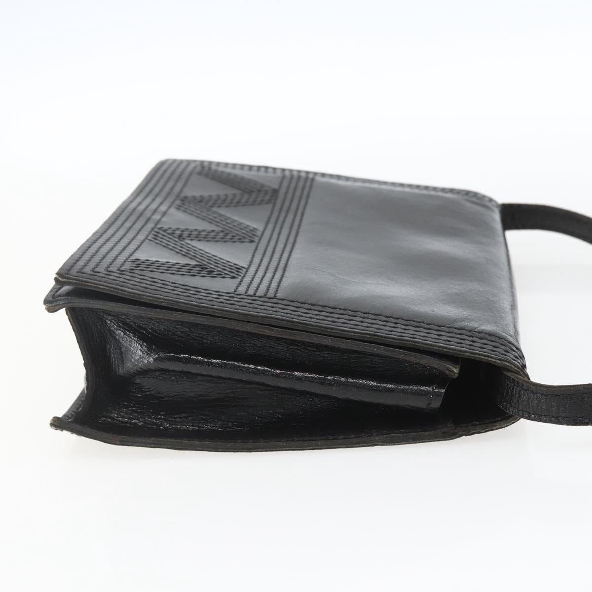SAINT LAURENT Shoulder Bag Leather Black Gold Auth 168693