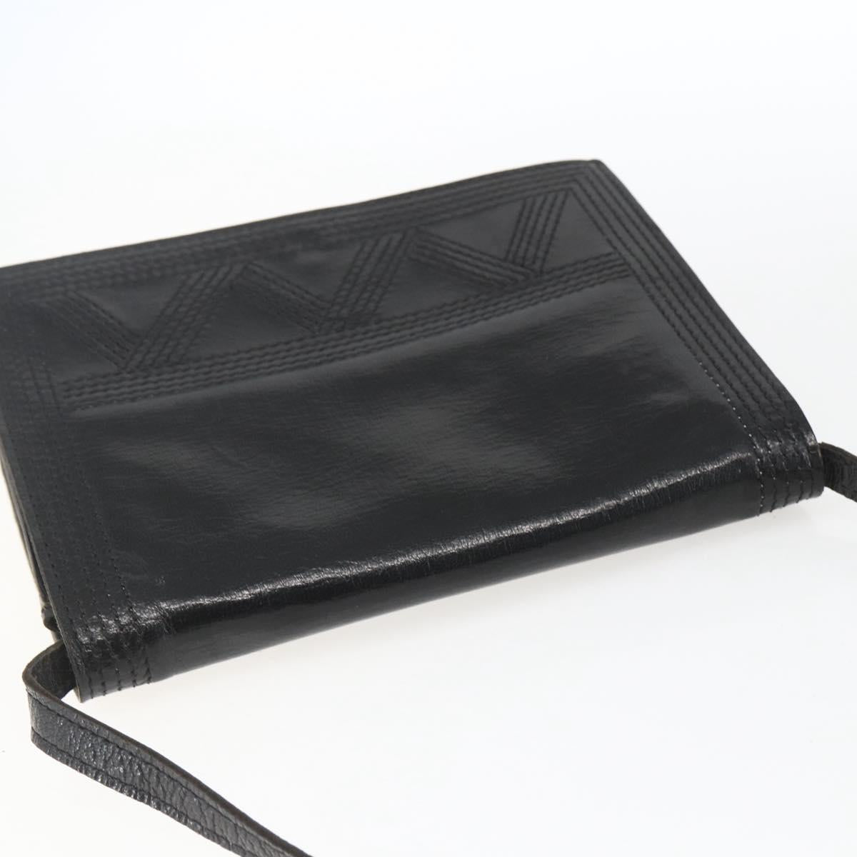 SAINT LAURENT Shoulder Bag Leather Black Gold Auth 168693
