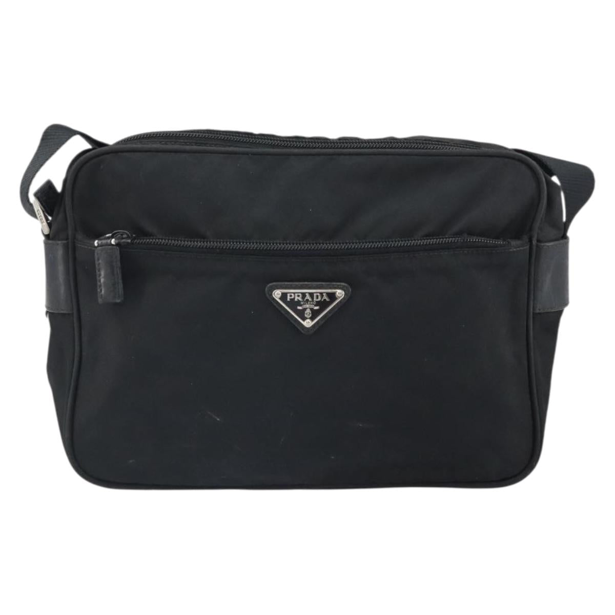 PRADA Shoulder Bag Nylon Black Silver Auth 168697