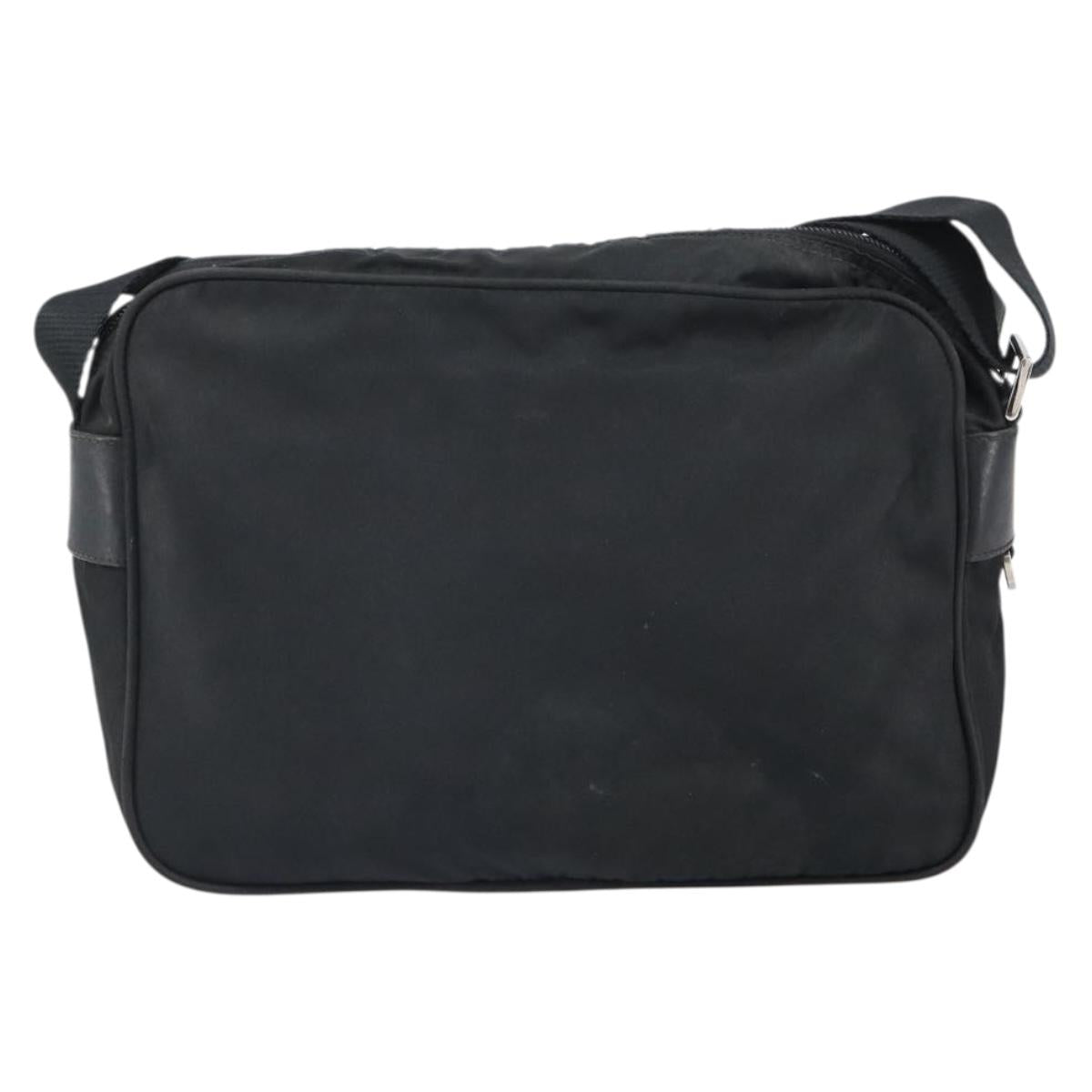 PRADA Shoulder Bag Nylon Black Silver Auth 168697