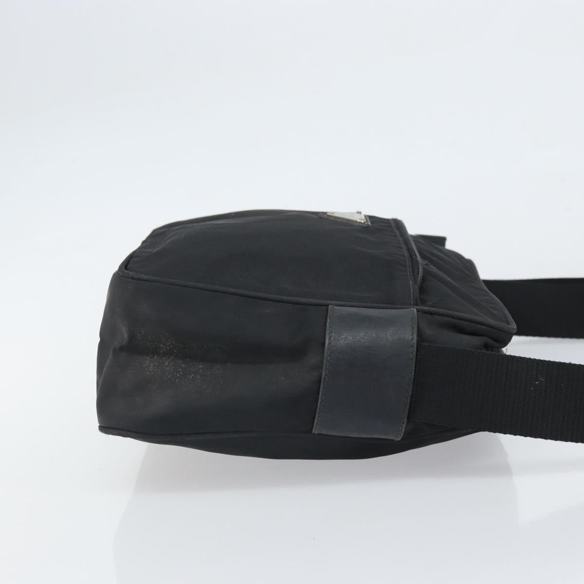 PRADA Shoulder Bag Nylon Black Silver Auth 168697