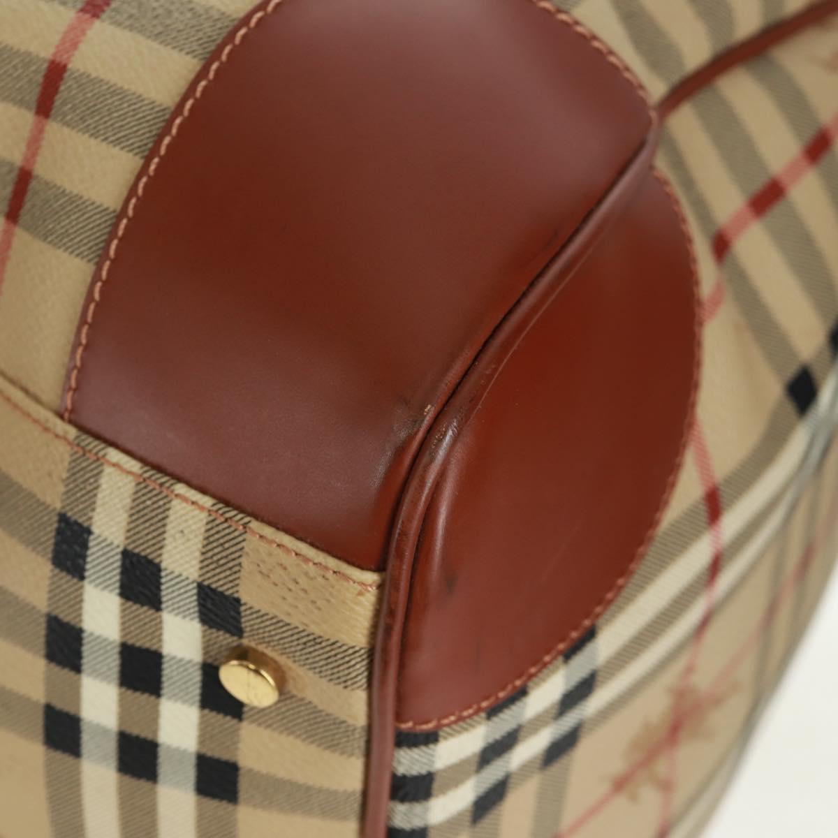 BURBERRY Nova Check Boston Bag PVC Leather 2way Beige Gold Auth 168710V