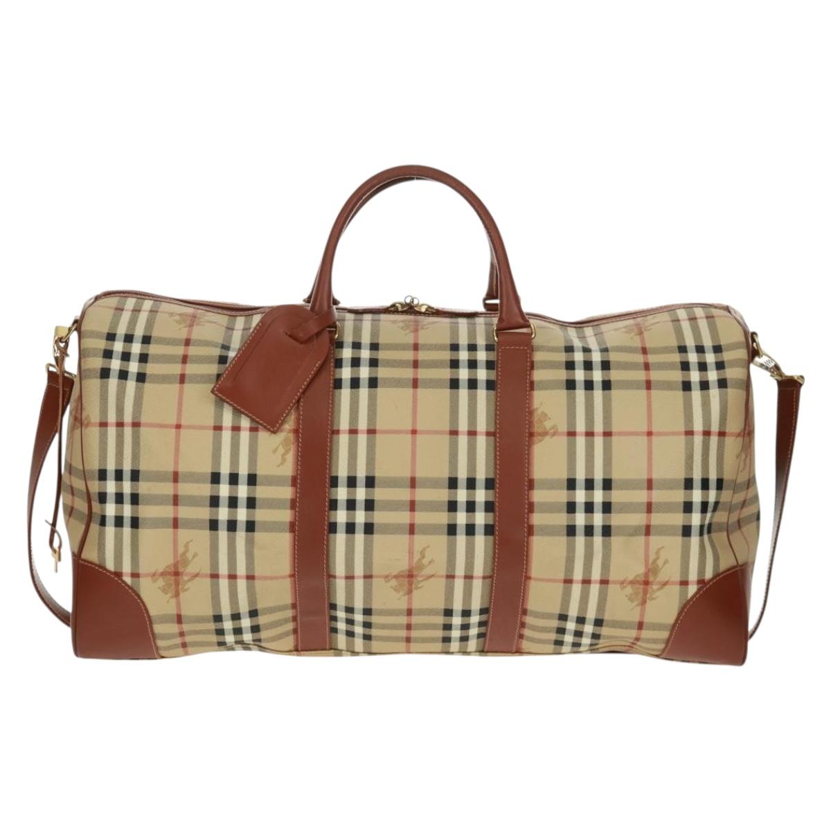 BURBERRY Nova Check Boston Bag PVC Leather 2way Beige Gold Auth 168710V