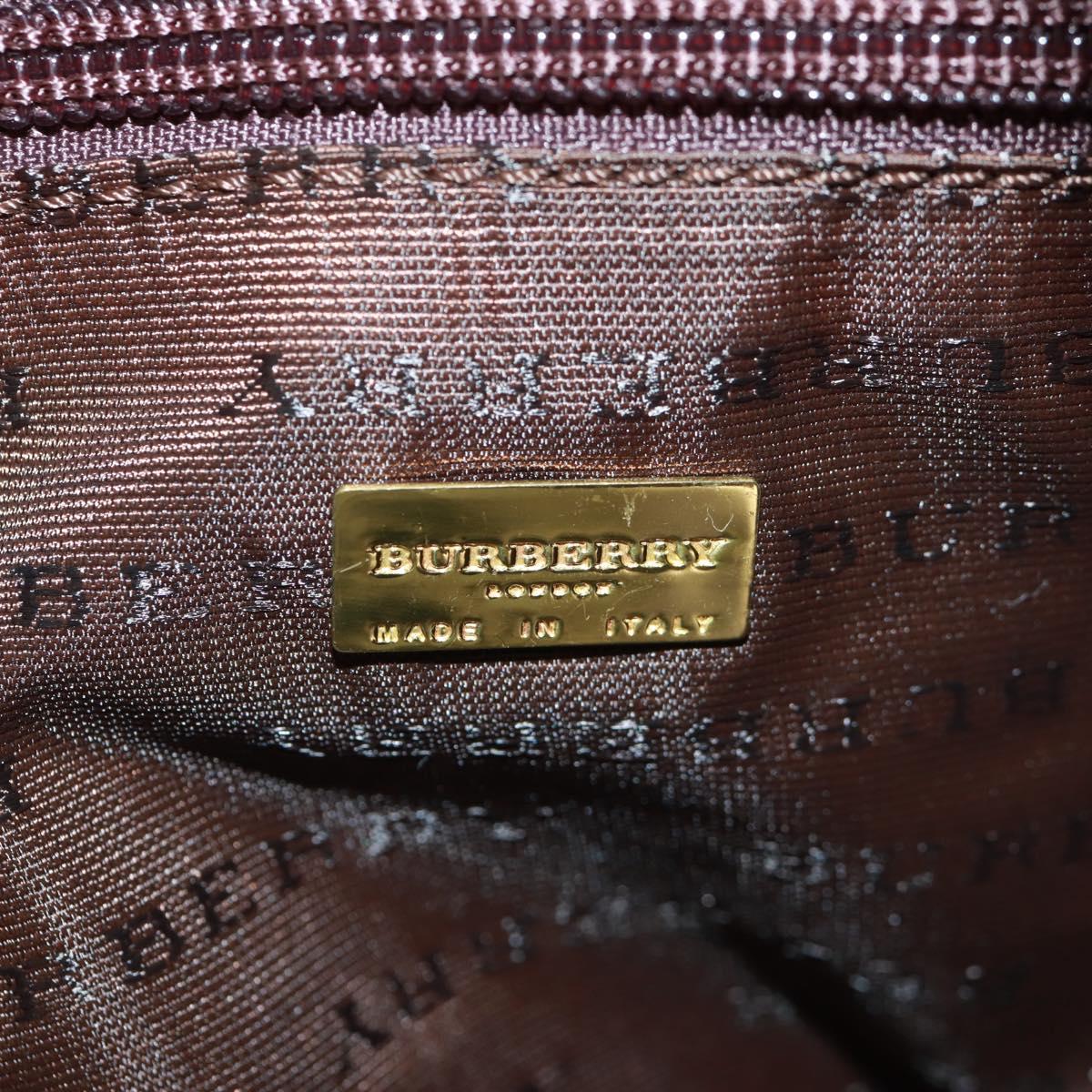 BURBERRY Nova Check Boston Bag PVC Leather 2way Beige Gold Auth 168710V