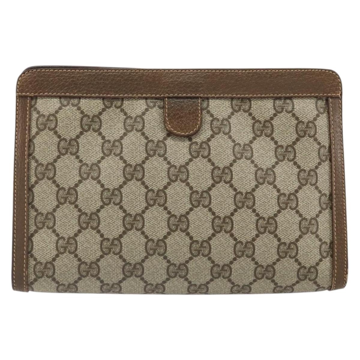 GUCCI GG Supreme Web Sherry Line Clutch Bag PVC Beige Red 89 01 032 Auth 168714