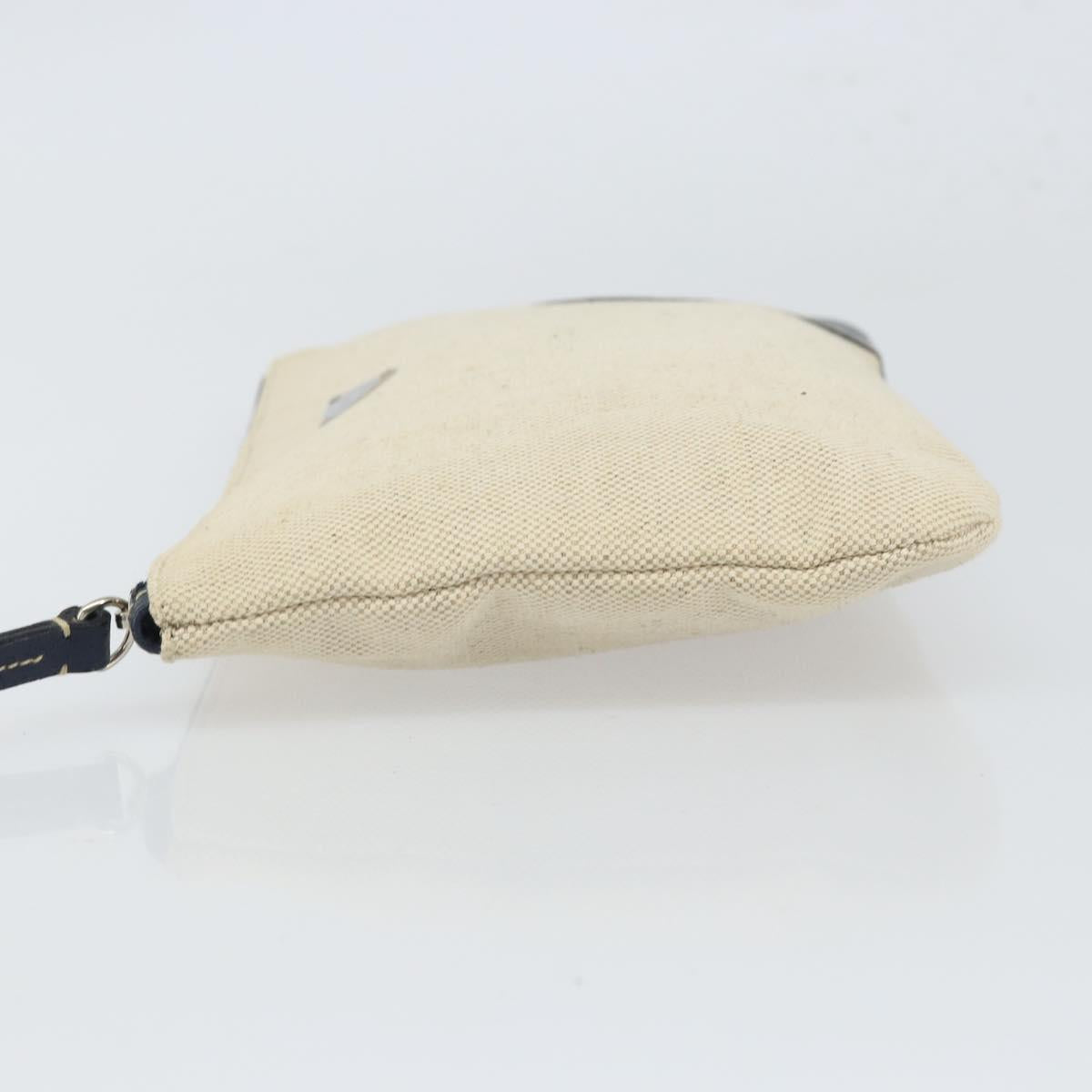 PRADA Pouch Canvas Beige Silver Auth 168720