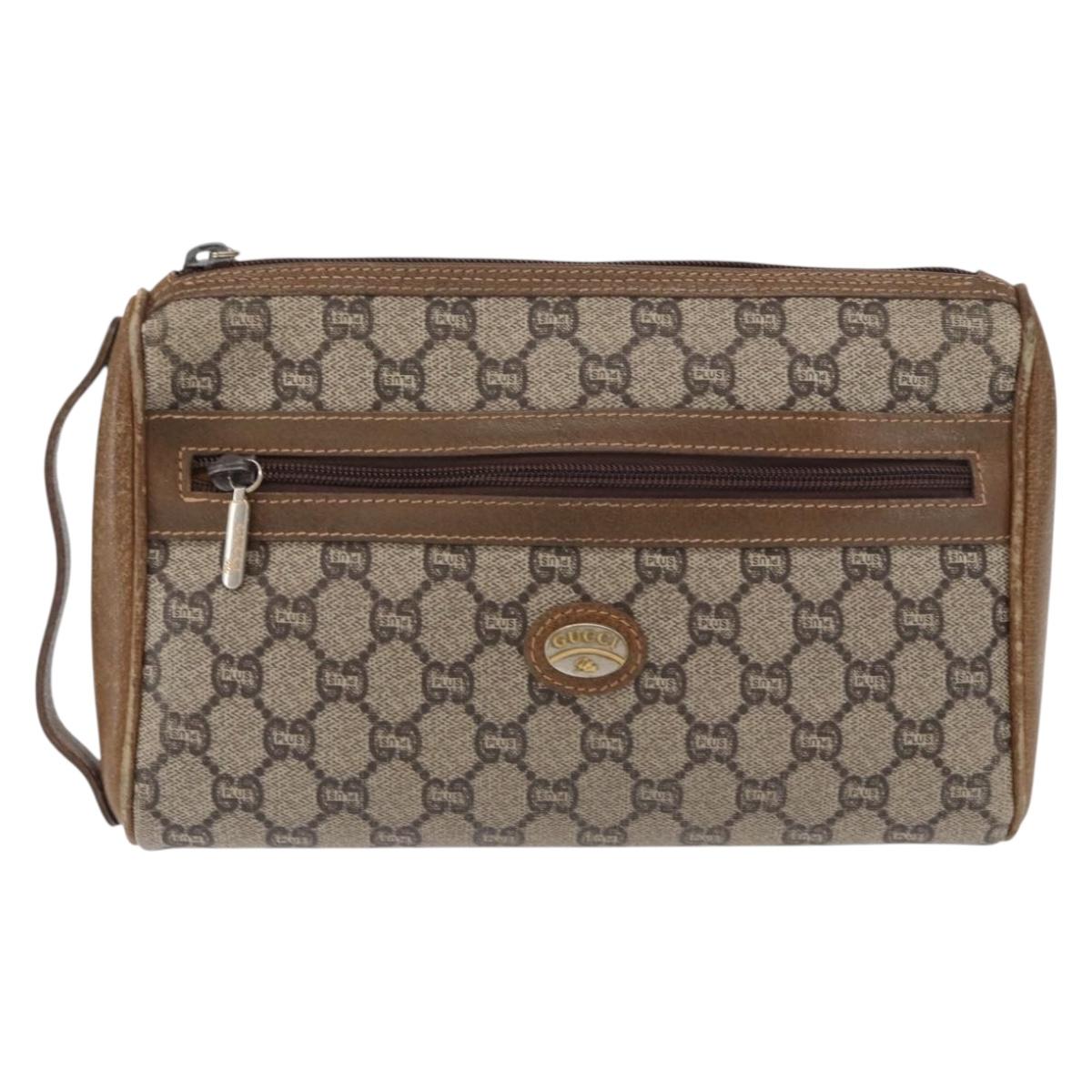 GUCCI GG Plus Supreme Clutch Bag PVC Beige Auth 168722