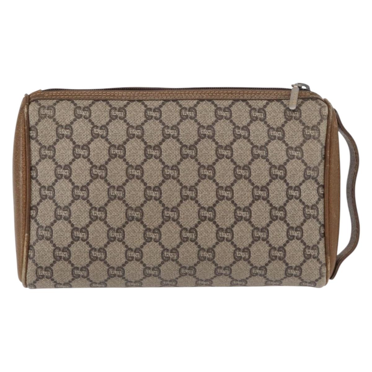 GUCCI GG Plus Supreme Clutch Bag PVC Beige Auth 168722