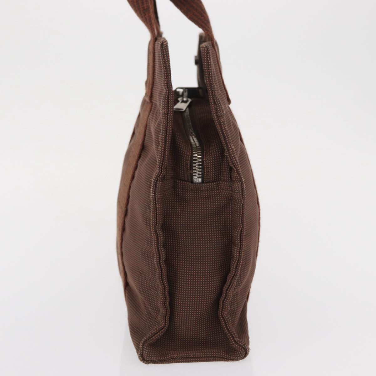 HERMES Her Line PM Tote Bag Canvas Brown Silver Auth 168733