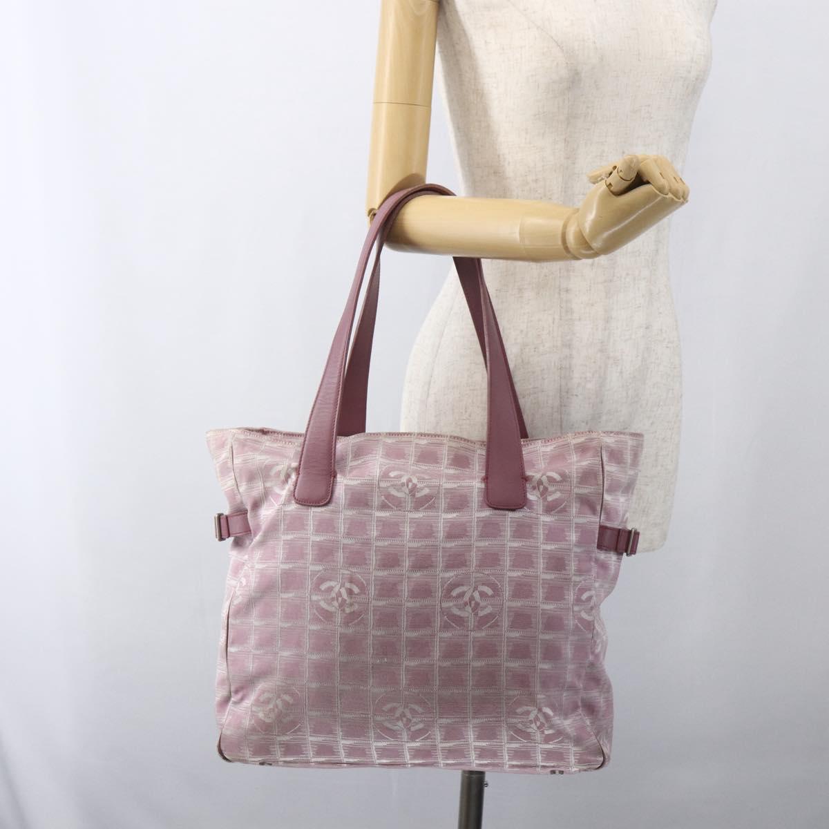 CHANEL New Travel line Tote Bag Pink Silver CC Auth 168739