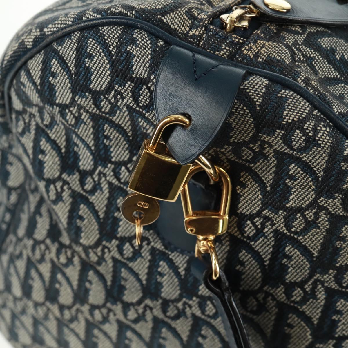 Christian Dior Trotter Canvas Boston Bag 2way Navy Gold Auth 168742SAV