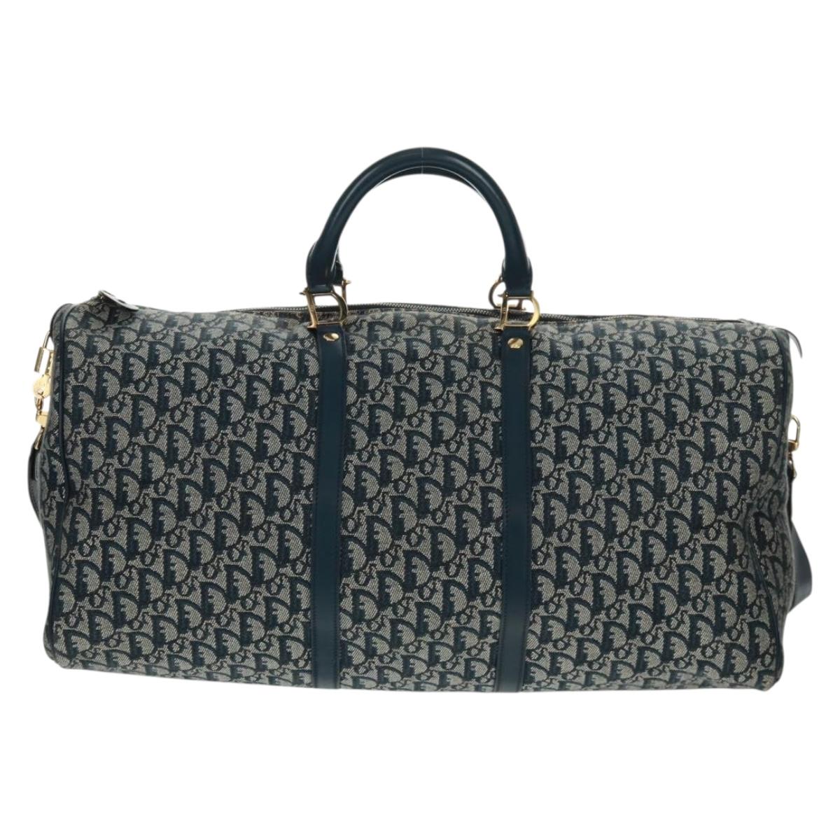 Christian Dior Trotter Canvas Boston Bag 2way Navy Gold Auth 168742SAV
