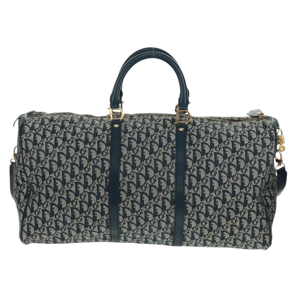 Christian Dior Trotter Canvas Boston Bag 2way Navy Gold Auth 168742SAV