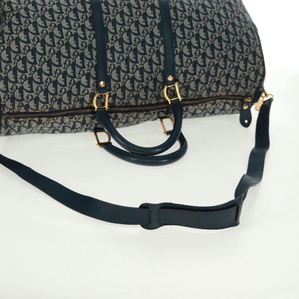 Christian Dior Trotter Canvas Boston Bag 2way Navy Gold Auth 168742SAV