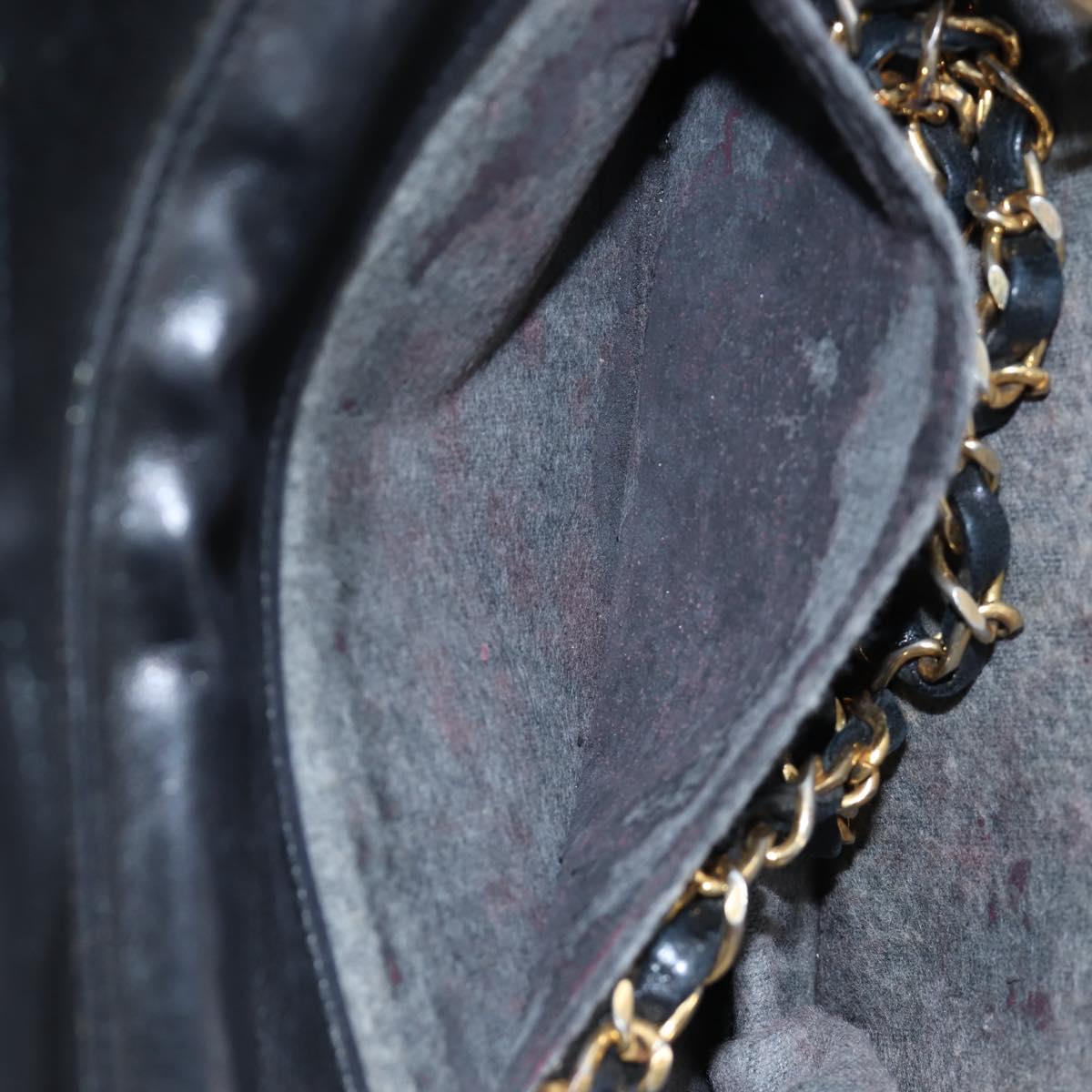CHANEL Matelasse Chain Shoulder Bag Lamb Skin Black Gold CC Auth 168744
