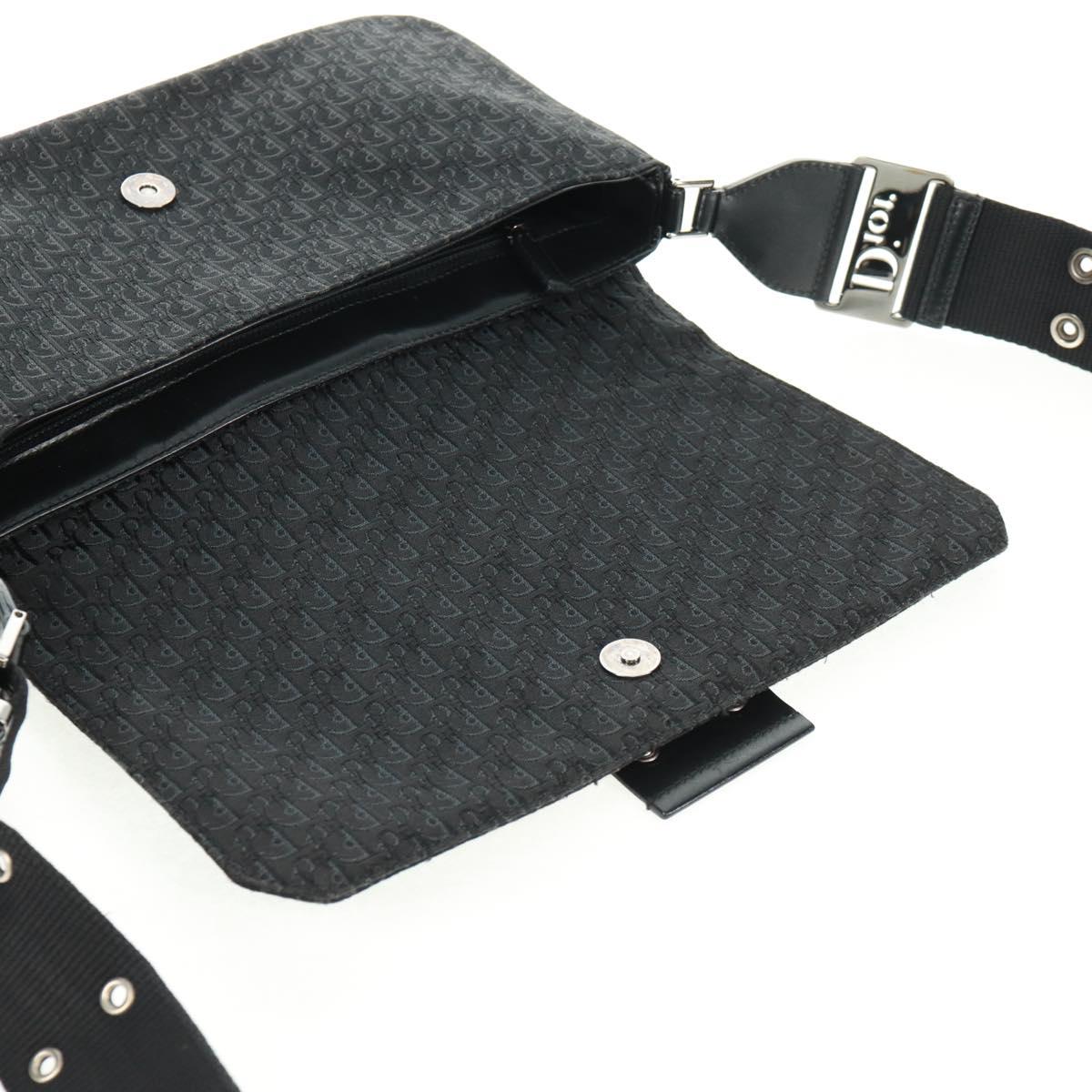 Christian Dior Trotter Canvas Street Chic Shoulder Bag Black Silver Auth 168745V