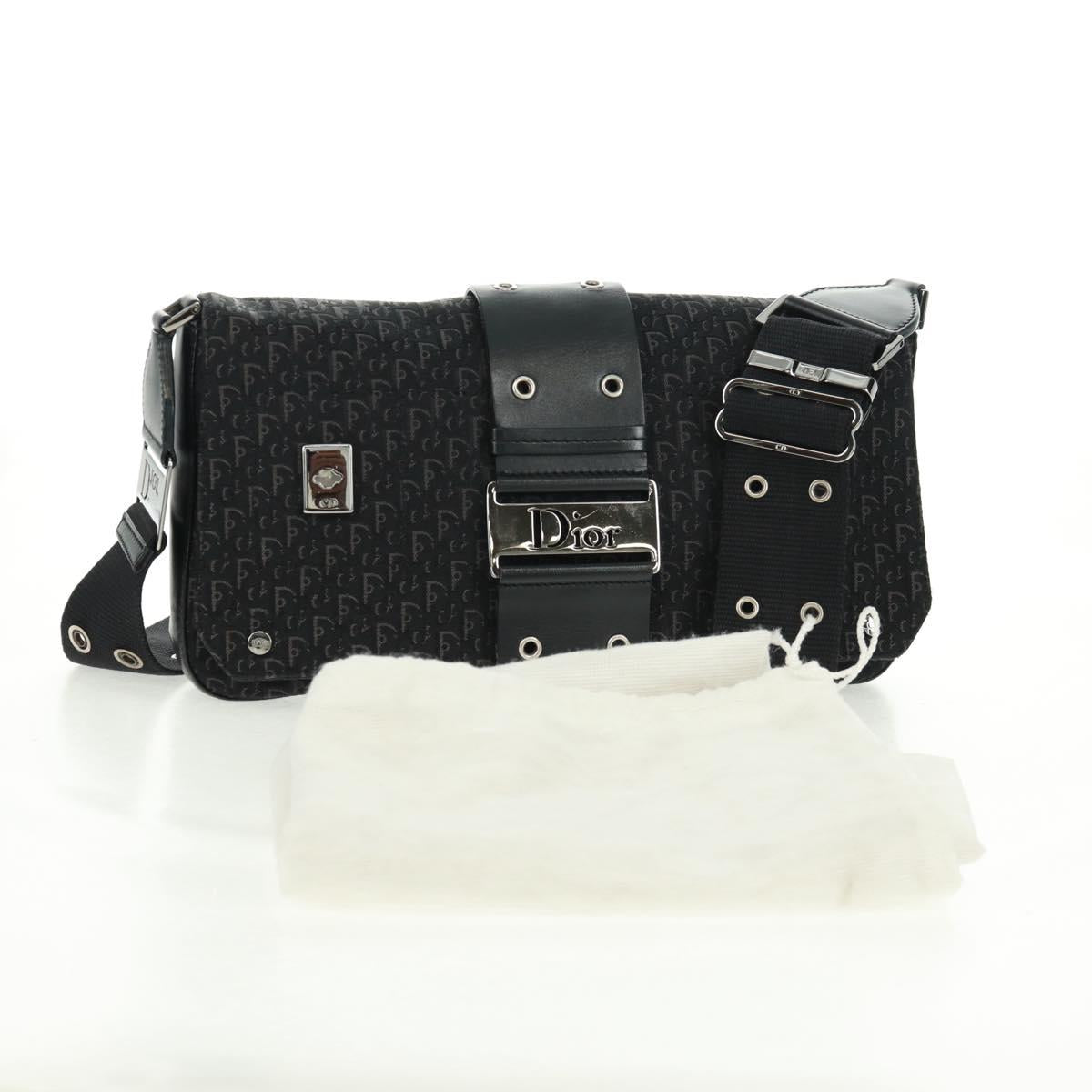 Christian Dior Trotter Canvas Street Chic Shoulder Bag Black Silver Auth 168745V