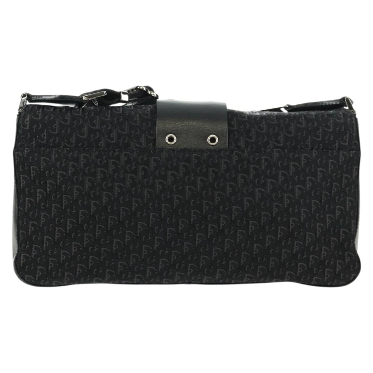 Christian Dior Trotter Canvas Street Chic Shoulder Bag Black Silver Auth 168745V